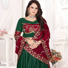 Bottle Green Lehenga Choli with Maroon Embroidered Border