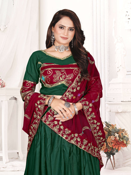 Bottle Green Lehenga Choli with Maroon Embroidered Border