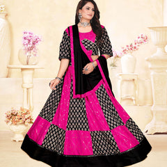 Pink & Black Printed Panelled Lehenga Choli