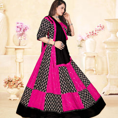 Pink & Black Printed Panelled Lehenga Choli