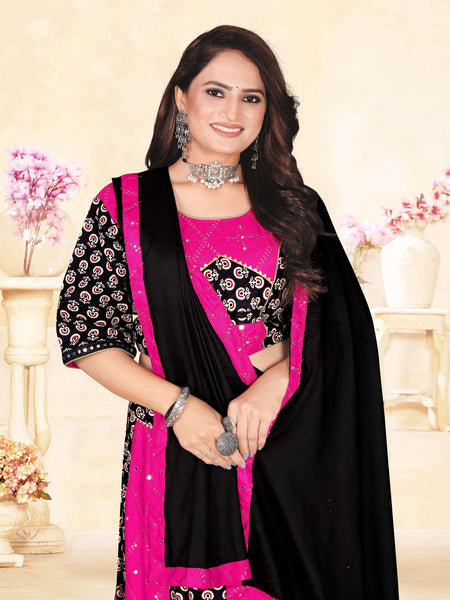 Pink & Black Printed Panelled Lehenga Choli