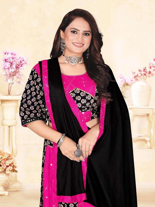 Pink & Black Printed Panelled Lehenga Choli