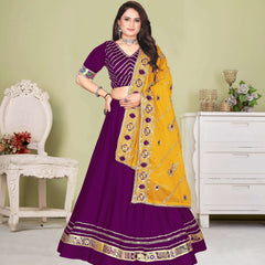 Purple Velvet Lehenga Choli with Sequin Work