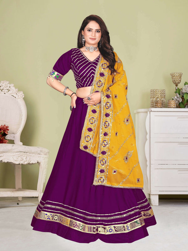 Purple Velvet Lehenga Choli with Sequin Work