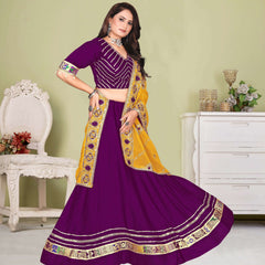 Purple Velvet Lehenga Choli with Sequin Work