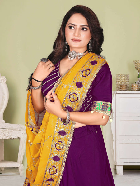 Purple Velvet Lehenga Choli with Sequin Work