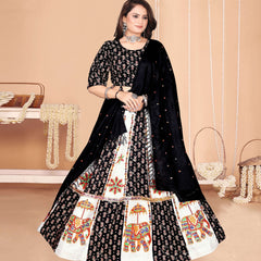 Black & White Elephant Print Panelled Lehenga Choli