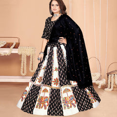 Black & White Elephant Print Panelled Lehenga Choli