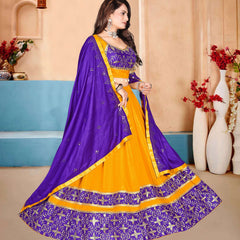 Lehenga Choli with Sequin Work & Printed Border